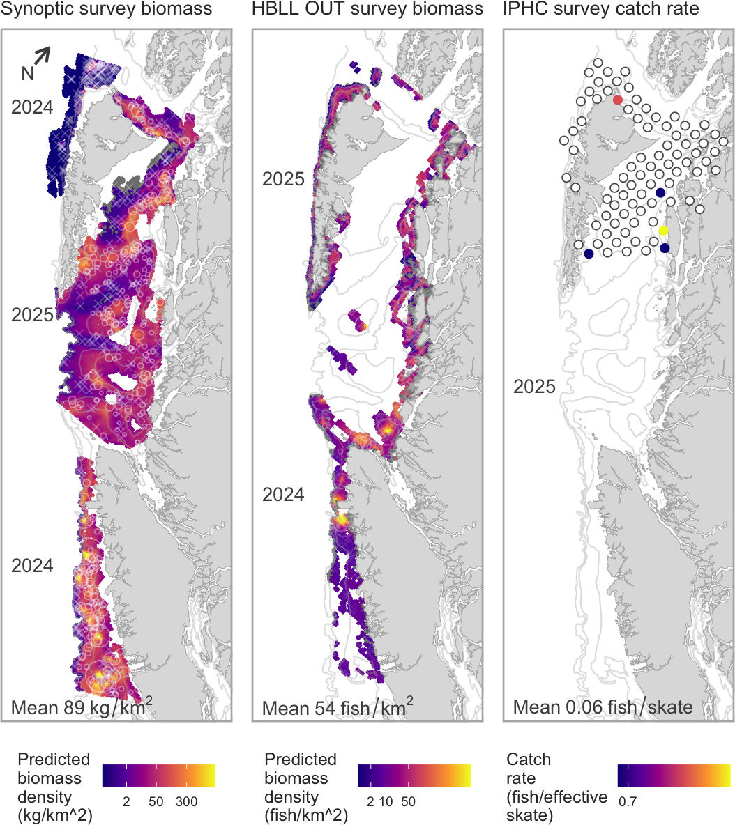 Example survey relative biomass maps for Petrale Sole